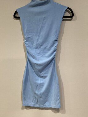 Calypso Light Blue Mockneck Capped Sleeve Bodycon Mini Dress - Small